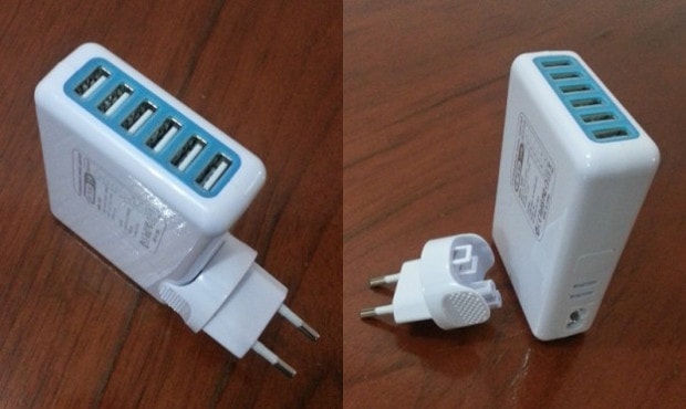 Adaptador com 6 portas USB.